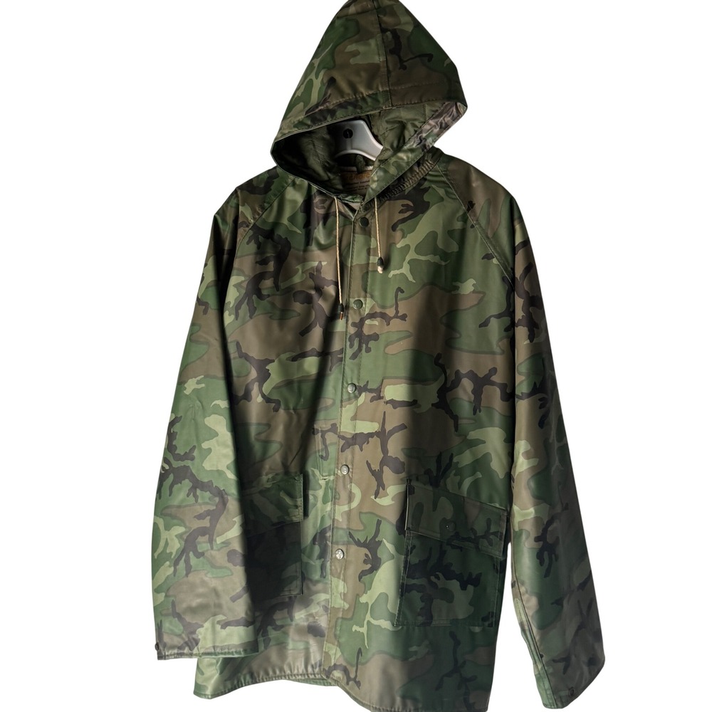 Vintage Army Military Camouflage Raincoat Hooded Jacket Mens Outdoor Workwear S
